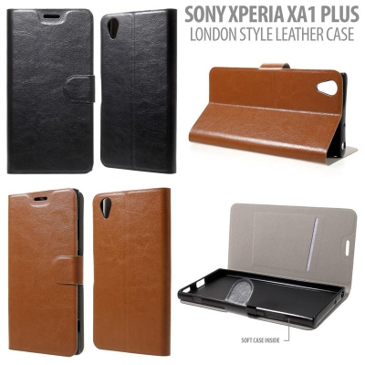 * Sony Xperia XA1 Plus Dual / XA1 Plus - London Style Leather Case }