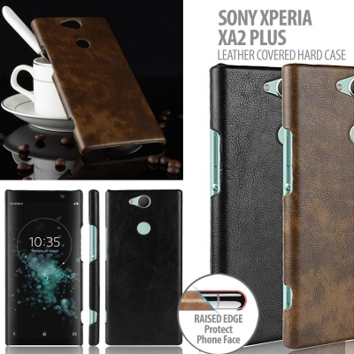 ^ Sony Xperia XA2 Plus - Leather Covered Hard Case