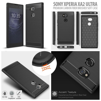 ^ Sony Xperia XA2 Ultra - Premium Carbon Fiber Brushed Soft Case }