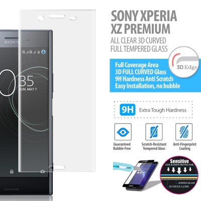 ^ Sony Xperia XZ Premium - ALL CLEAR 3D Curved Full Tempered Glass