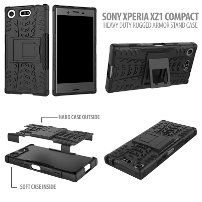 ^ Sony Xperia XZ1 Compact - Heavy Duty Rugged Armor Stand Case }