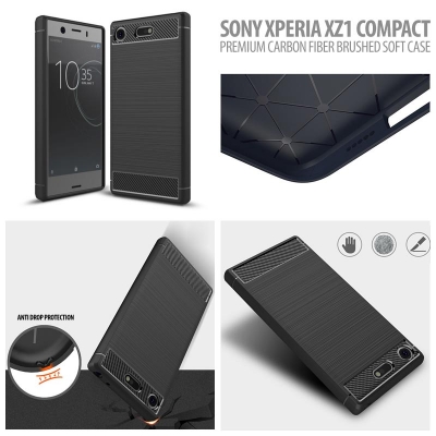 ^ Sony Xperia XZ1 Compact - Carbon Fiber Brushed Soft Case }