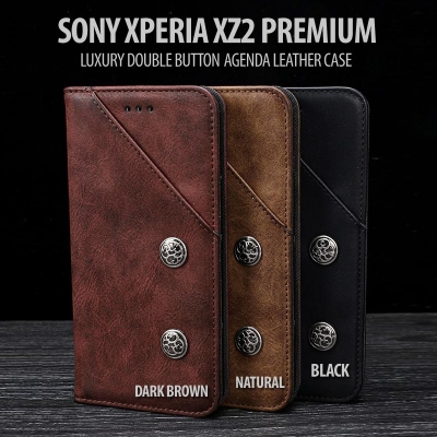 ^ Sony Xperia XZ2 Premium - Luxury Double Button Agenda Leather Case