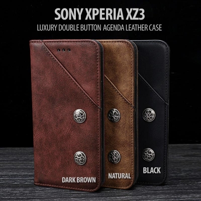 ^ Sony Xperia XZ3 - Luxury Double Button Agenda Leather Case