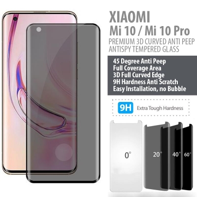 Xiaomi Mi 10 - Mi 10 Pro - PREMIUM 3D Curved Privacy Anti Peep Antispy Tempered Glass