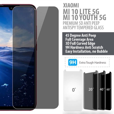 Xiaomi Mi 10 Lite 5G - Mi 10 Youth 5G - PREMIUM 5D Privacy Anti Peep Antispy Tempered Glass