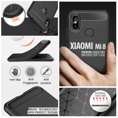 ^ Xiaomi Mi 8 / Mi8 - PREMIUM Carbon Fiber Brushed Soft Case