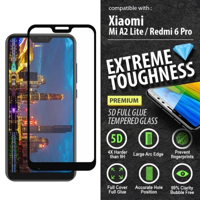 ^ Xiaomi Mi A2 Lite / Redmi 6 Pro - PREMIUM 5D Full Glue Tempered Glass