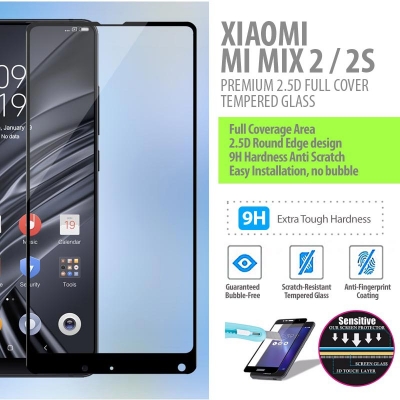 ^ Xiaomi Mi Mix 2S - Mix 2 - PREMIUM 2.5D Full Cover Tempered Glass