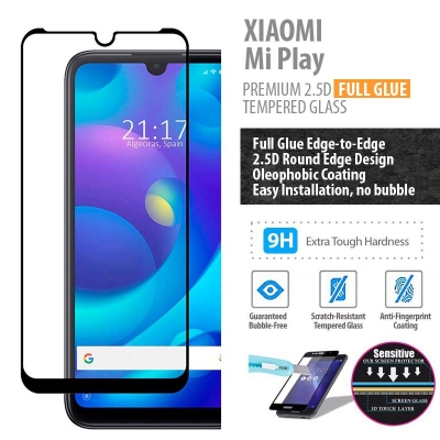 ^ Xiaomi Mi Play - PREMIUM 2.5D Full Glue Tempered Glass