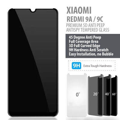 Xiaomi Redmi 9A - 9C - PREMIUM 5D Privacy Anti Peep Antispy Tempered Glass