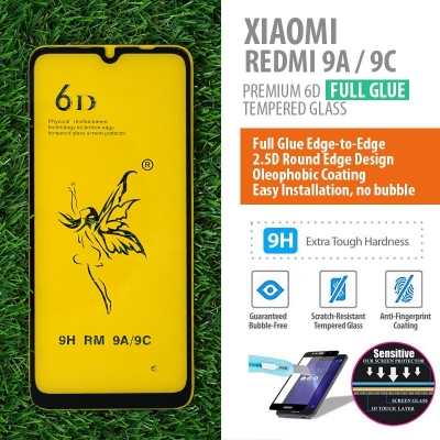 ^ Xiaomi Redmi 9A - 9C - PREMIUM 6D Full Glue Tempered Glass