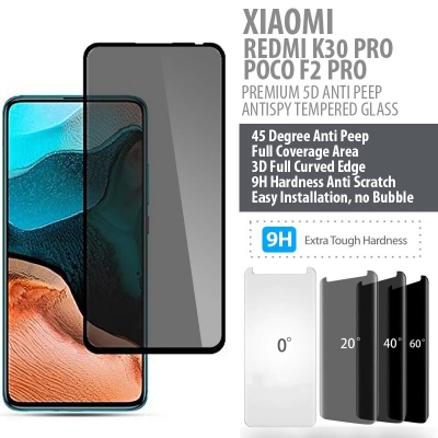 Xiaomi Redmi K30 Pro - Poco F2 Pro - PREMIUM 5D Privacy Anti Peep Antispy Tempered Glass