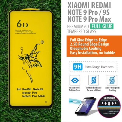^ Xiaomi Redmi Note 9 Pro - 9S - 9 Pro Max - PREMIUM 6D Full Glue Tempered Glass