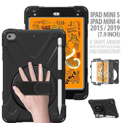 iPad Mini 5 2019 7.9 Inch - iPad Mini 4 2015 - X-Shape Armor with Rotary Kickstand and Hand Strap
