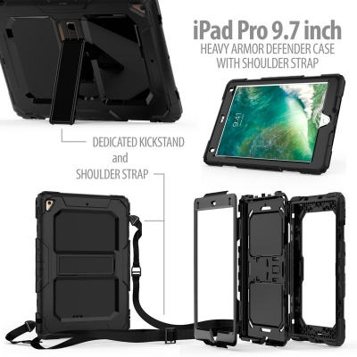 ^ iPad Pro 9.7 - Heavy Armor Defender Case with Shoulder Strap