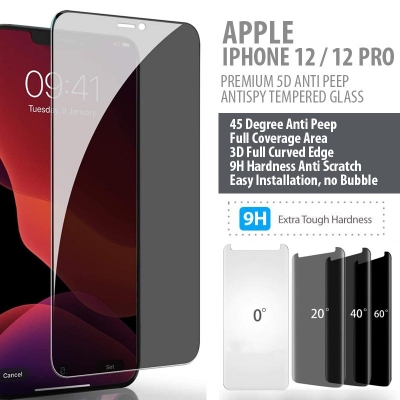 iPhone 12 - 12 Pro - PREMIUM 5D Privacy Anti Peep Antispy Tempered Glass
