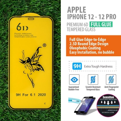 ^ iPhone 12 - 12 Pro - PREMIUM 6D Full Glue Tempered Glass