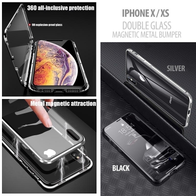 ^ iPhone X / XS - Magnetic Metal Bumper with Front Back Glass