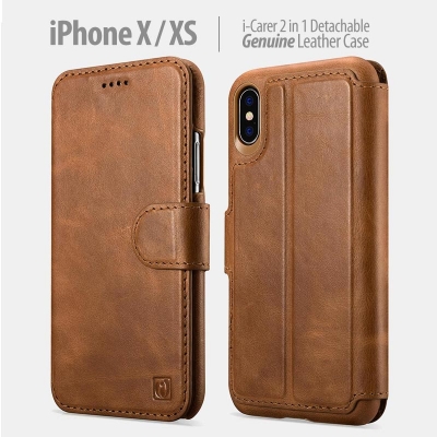 ^ iPhone X / XS - iCarer 2in1 Detachable Genuine Leather Case