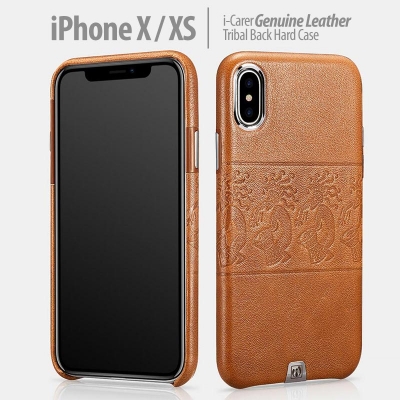 ^ iPhone X / XS - iCarer Genuine Leather Tribal Back Hard Case