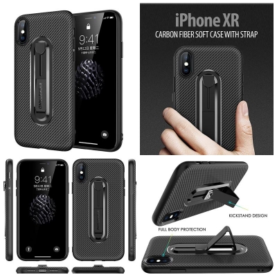 ^ iPhone XR - Carbon Fiber Soft Case with Strap