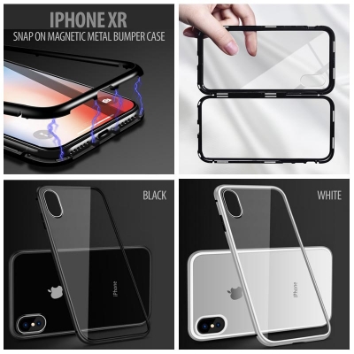 ^ iPhone XR - Snap On Magnetic Metal Bumper Case