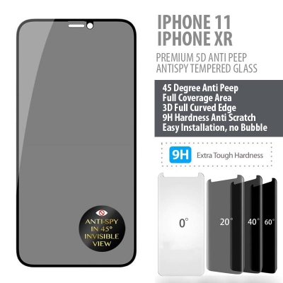 iPhone XR - iPhone 11 - PREMIUM 5D Privacy Anti Peep Antispy Tempered Glass